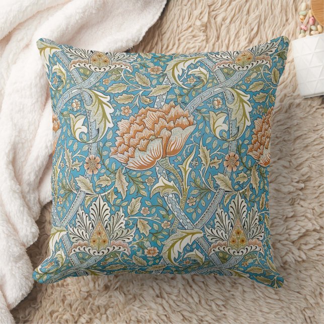 William Morris Windrush Floral Pattern Blue Throw Pillow (Blanket)