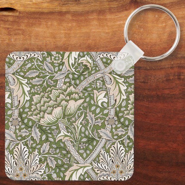 : William Morris Windrush Green Pattern: Vintage Keychain (Back)