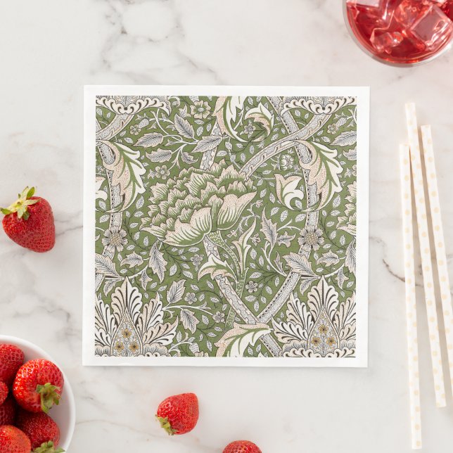 : William Morris Windrush Green Pattern: Vintage Napkin (Insitu)