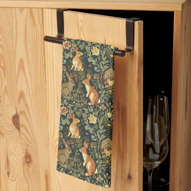 William Morris Woodland Floral Rabbits Christmas Kitchen Towel (Thirds Fold)