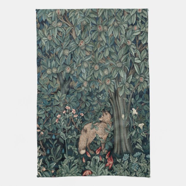 William Morris Woodland Tapestry Fox Kitchen Towel (Vertical)