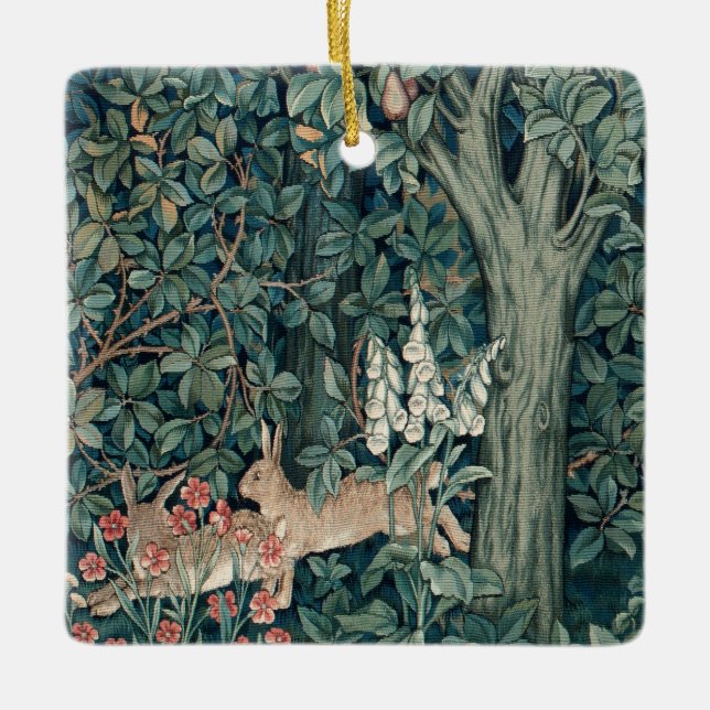 William Morris Woodland Tapestry Rabbits Ceramic Ornament (Front)