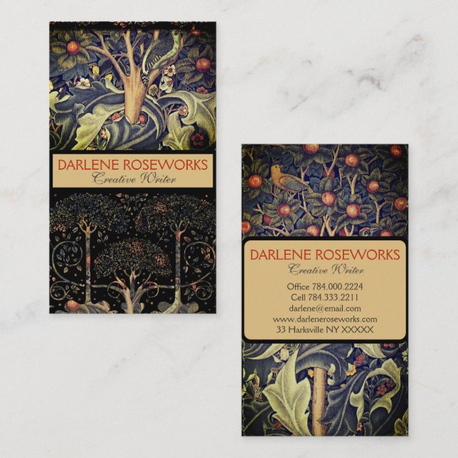 William Morris Woodpecker Orange Tree of Life  Business Card (Front/Back)
