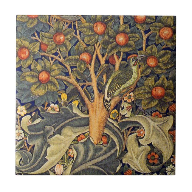 William Morris Woodpecker Pre-Raphaelite Tile (Front)