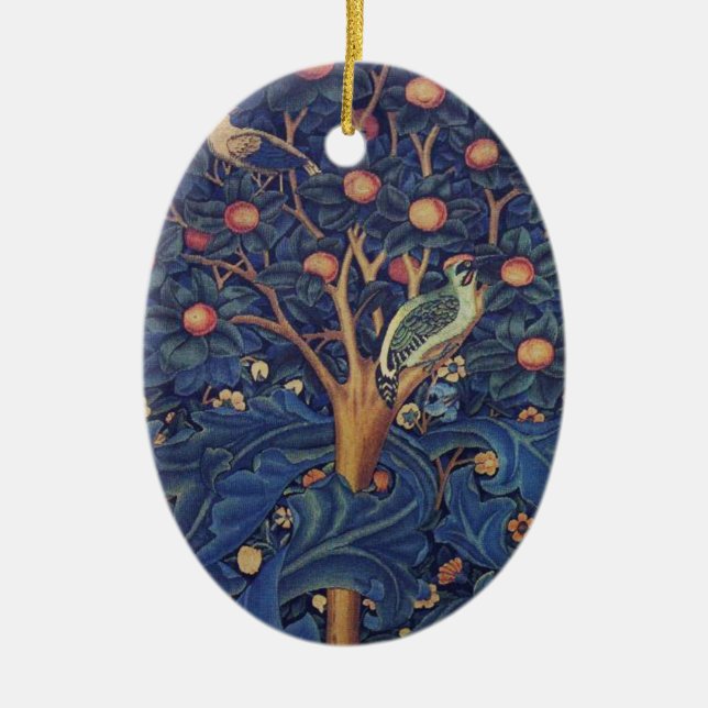 William Morris Woodpecker Tapestry Arts & Crafts  Ceramic Ornament (Front)