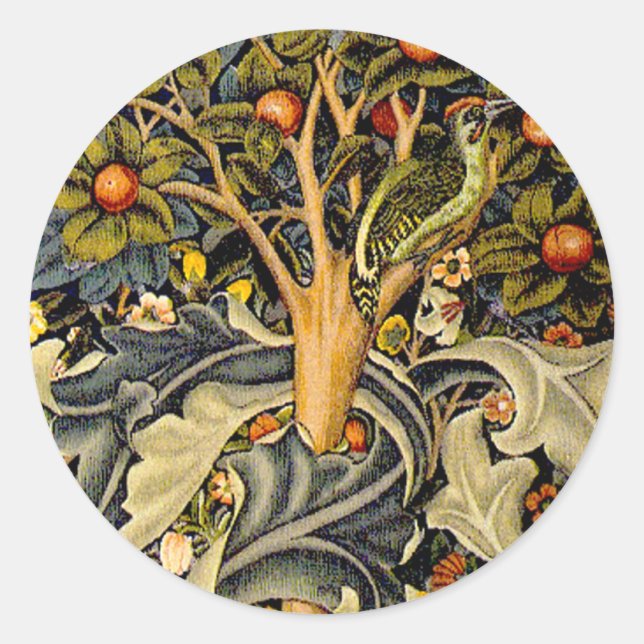 William Morris Woodpecker Tapestry Arts & Crafts  Classic Round Sticker (Front)