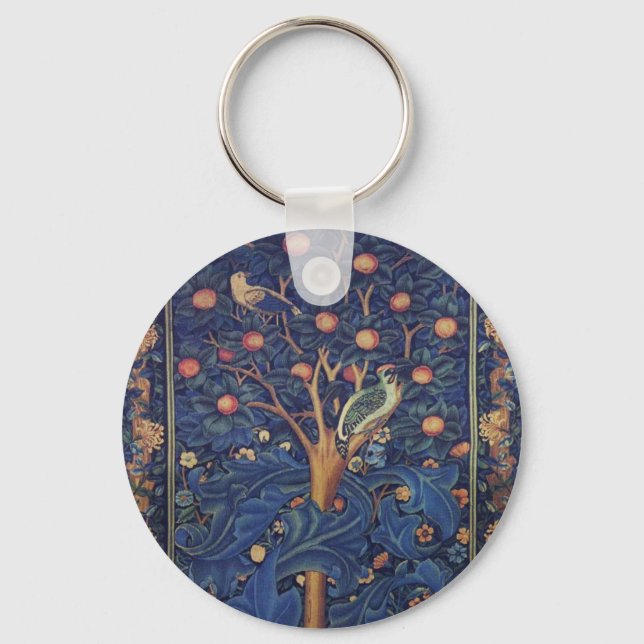 William Morris Woodpecker Tapestry Arts & Crafts  Keychain (Front)