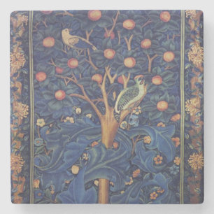 William Morris Woodpecker Tapestry Arts & Crafts  Stone Coaster