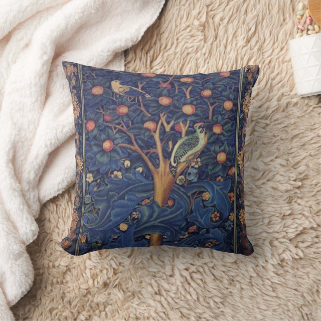 William Morris Woodpecker Tapestry Arts & Crafts  Throw Pillow (Blanket)