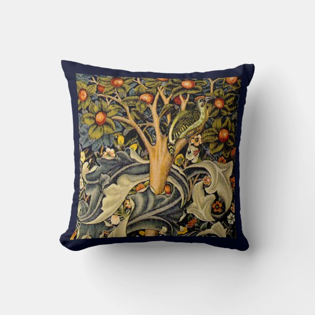 William Morris Woodpecker Tapestry Arts & Crafts  Throw Pillow (Front)