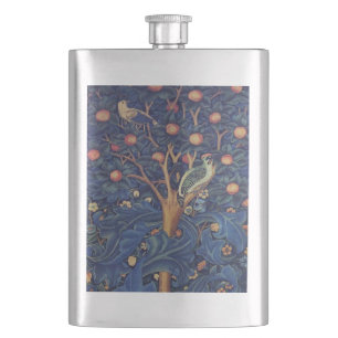 William Morris Woodpecker Tapestry Birds Floral Hip Flask