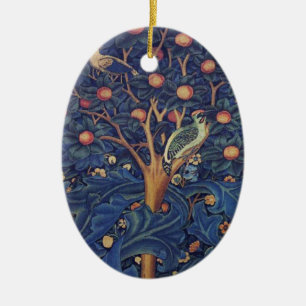 William Morris Woodpecker Tapestry Blue Design Ceramic Ornament
