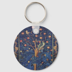 William Morris Woodpecker Tapestry Blue Design Keychain
