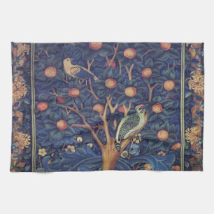 William Morris Woodpecker Tapestry Blue Design Kitchen Towel