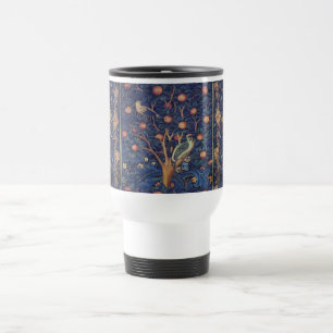 William Morris Woodpecker Tapestry Blue Design Travel Mug