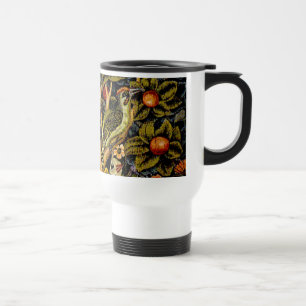 William Morris Woodpecker Tapestry Blue Design Travel Mug