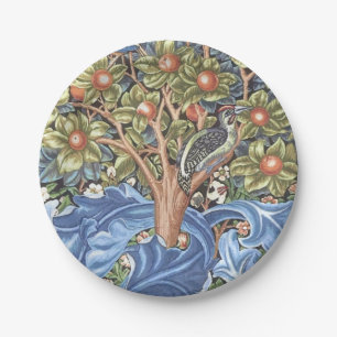 William Morris Woodpecker Tapestry Floral Vintage Paper Plate