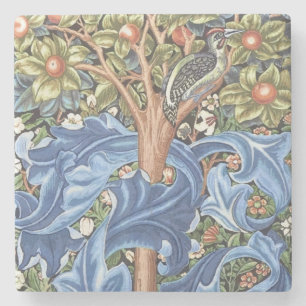 William Morris Woodpecker Tapestry Floral Vintage Stone Coaster