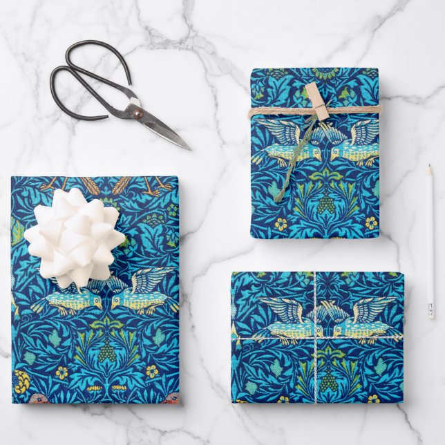 William Morris Wrapping Paper Art Blue Birds (Front)