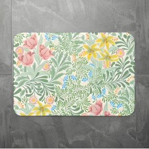 William Morris Yellow Pink Green Floral Pattern Bath Mat