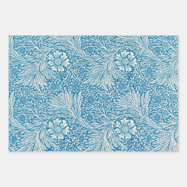 William Morris's Marigold Blue White Pattern Wrapping Paper Sheet (Front)