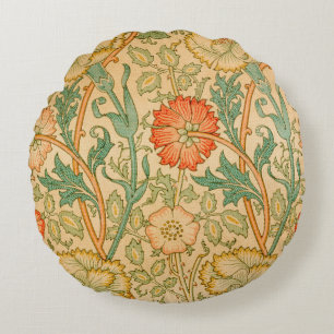 William Morris's Pink and Rose famous pattern  Round Pillow