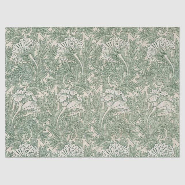 William Morris's Tulip Pattern Green Art Tissue Paper (Front)