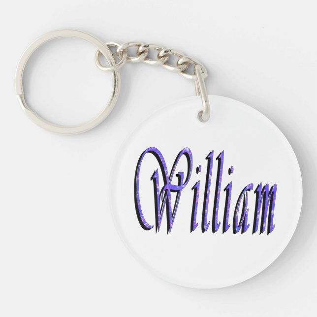 William Name In Blue Sparkle, Keychain (Front)