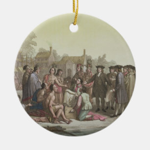 William Penn negotiating the treaty leading to the Ceramic Ornament