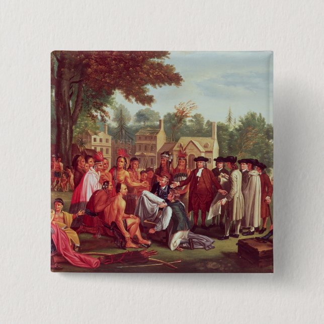 William Penn's Treaty with the Indians in 1683 2 Inch Square Button (Front)