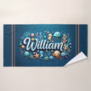 William Personalized Ocean Jellyfish Underwater Bath Towel