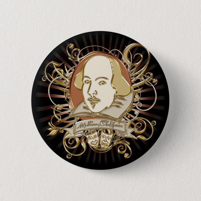 William Shakespeare Crest (Gold) 2 Inch Round Button (Front)