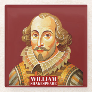 William Shakespeare portrait illustration To Be Or Glass Coaster