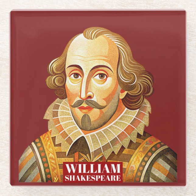 William Shakespeare portrait illustration To Be Or Glass Coaster (Front)