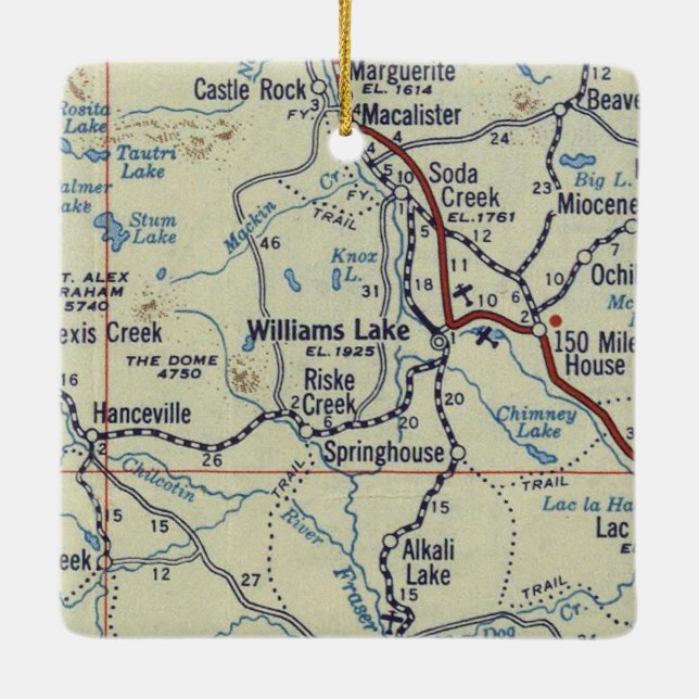 Williams Lake BC Vintage Map Ceramic Ornament (Back)