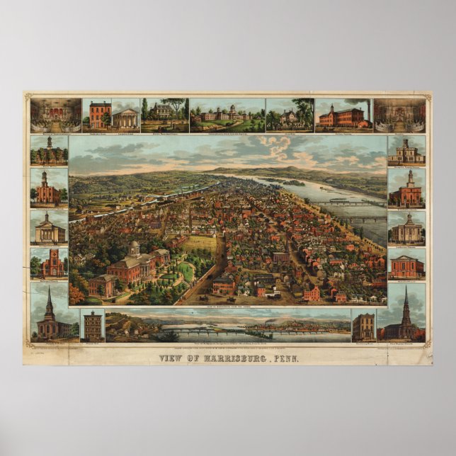 Williams map of Harrisburg, PA (1855) reprint Poster (Front)