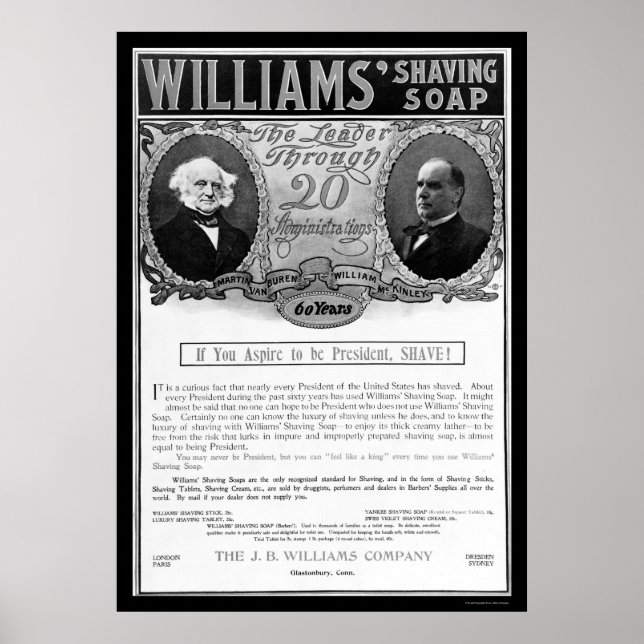 Williams Shaving Soap Ad 1901 Poster (Front)