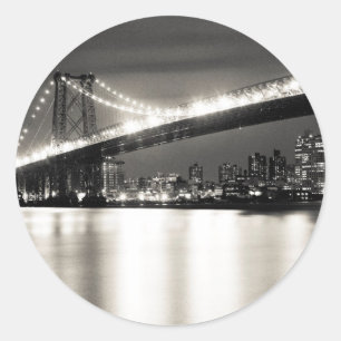 Williamsburg bridge in New York City at night Classic Round Sticker