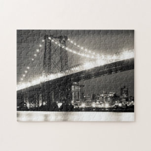 Williamsburg bridge in New York City at night Jigsaw Puzzle