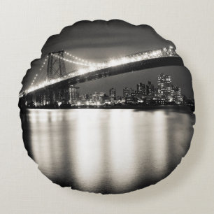 Williamsburg bridge in New York City at night Round Pillow