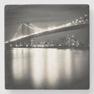 Williamsburg bridge in New York City at night Stone Coaster