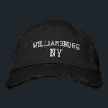 WILLIAMSBURG NY on Black Vintage Style Embroidered Hat<br><div class="desc">WILLIAMSBURG NY embroidery on Black distressed vintage style cotton hat. Embroidery is customizable to other colour choices by selecting the "Edit Design" tool button. Also available is the option to select choice of hat colour on the main item page.</div>