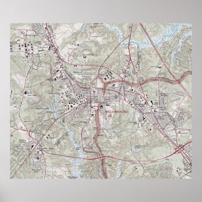 Williamsburg VA Map (1981) Colonial Virginia City  Poster (Front)
