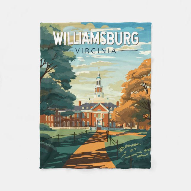 Williamsburg Virginia Travel Art Vintage Fleece Blanket (Front)