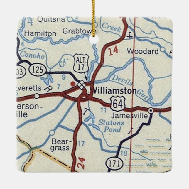Williamston NC Vintage Map Ceramic Ornament (Back)