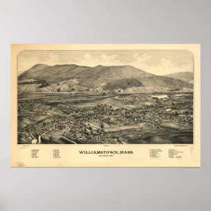 Williamstown Mass. 1889 Antique Panoramic Map Poster