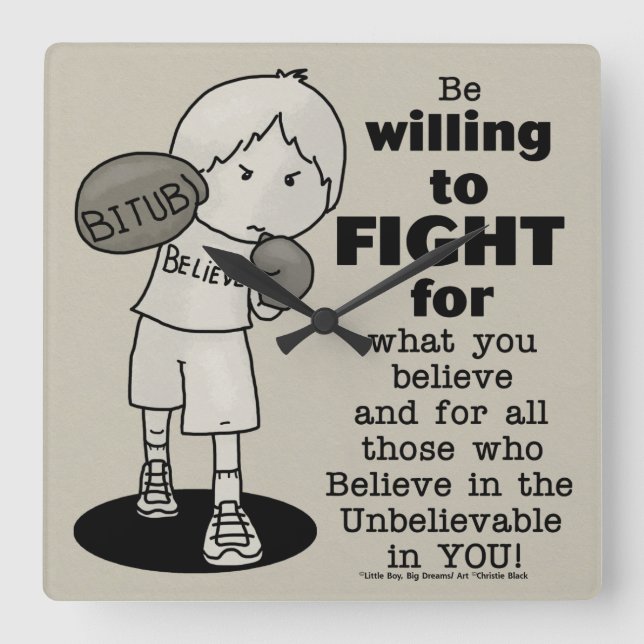 Willing to Fight Square Wall Clock (Front)