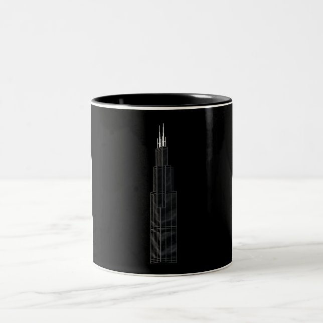 Willis / Sears Tower, black background Two-Tone Coffee Mug (Center)