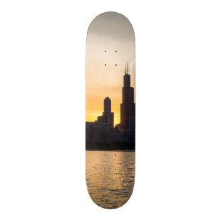 Willis Tower Sunset Silhouette Skateboard