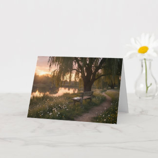 Willow Bench Lake Sunset Blank Greeting Card
